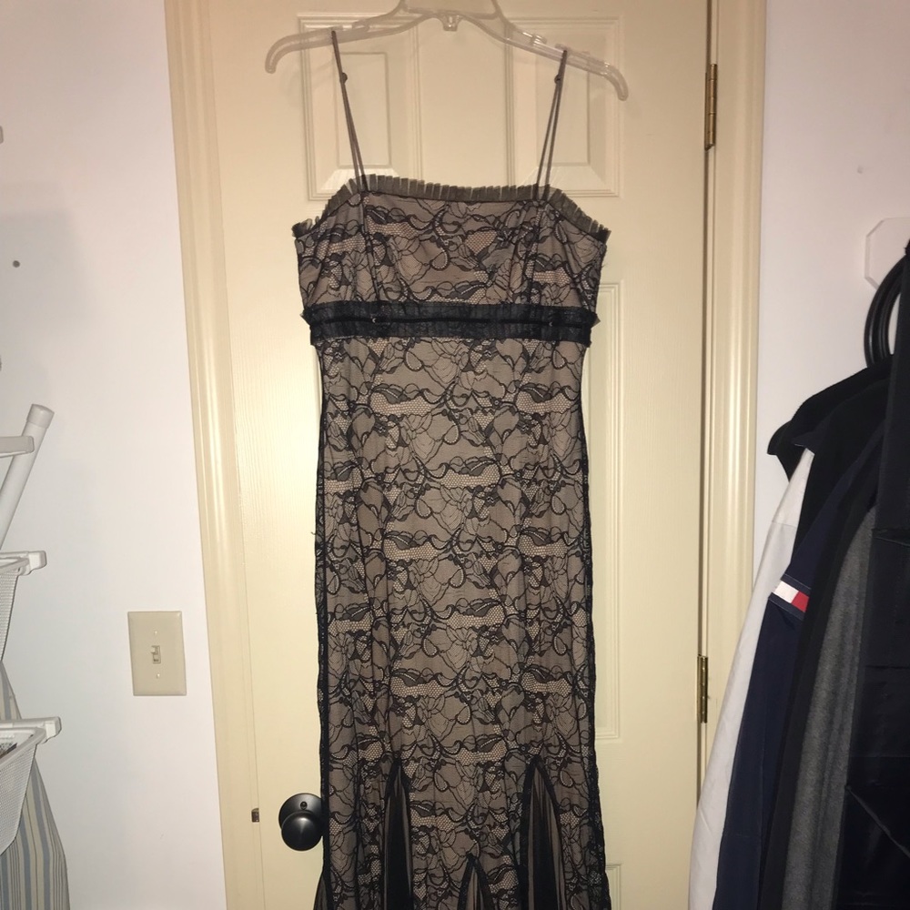 Nude and black lace gown